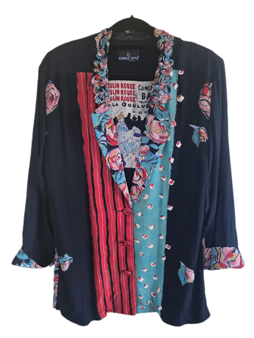 Vintage Parisian Moulin Rouge Floral Art Print Jacket Eclectic Dramatic Romantic